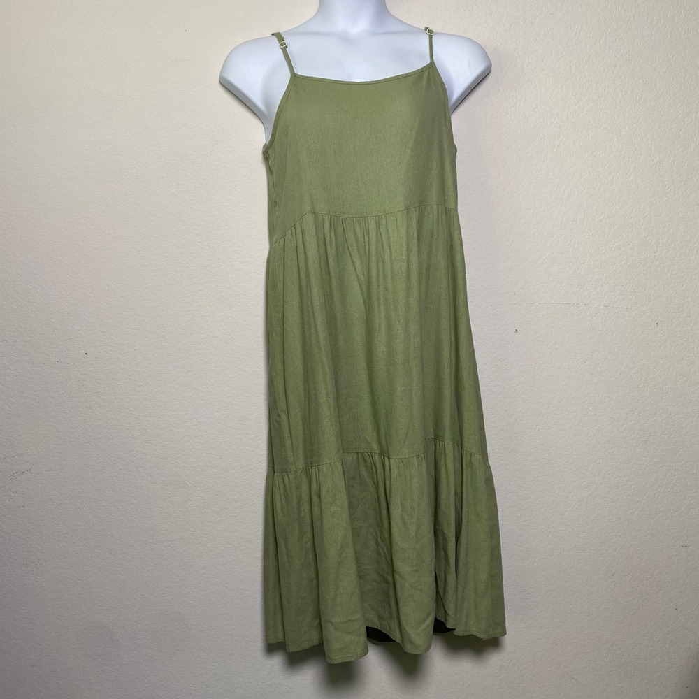 Urban Renewal M Dress Green Cotton Tiered Boho Cottagecore USA Earthy Minimalist